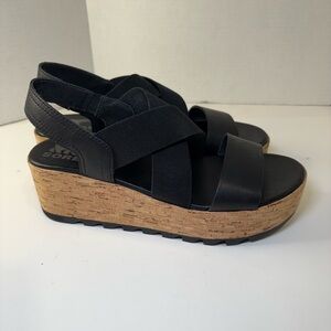 Sorel Black Cork Wedge Sandals